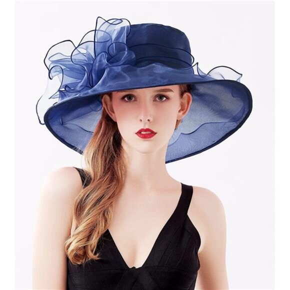 Women's Kentucky Derby Church Dress Hat Wide Brim Leaf Flower Bridal Shower Hat - Picture 3 of 4